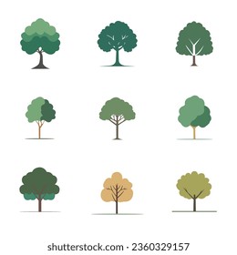vector set of variety plants and trees