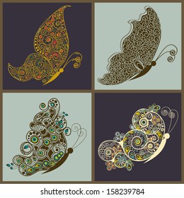 Vector set of various abstract elegant butterflies