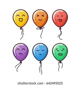 Vector set of various balloon faces emoji characters. Colorful smiley face icons isolated on white background