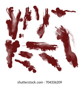 Vector Set of various blood splatters, dripping drops and trail,Halloween concept,Blood on white background.