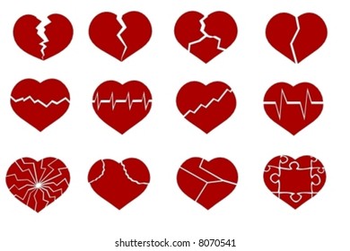 vector set various broken hearts