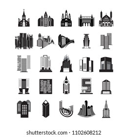 vector set of various buildings. on white background