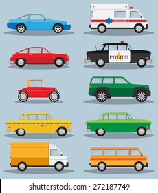 Vector set of various city urban traffic vehicles icons