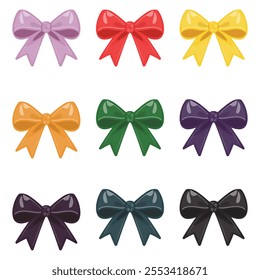 Vector Set in Various Colors Elegant Decorative Bow, Big collection of colorful ribbon bow vector clipart isolated white background