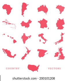 A vector set of various countries in a pixel art style