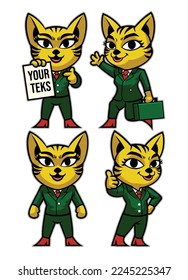 a vector set of various cute business cat women posing with suits 