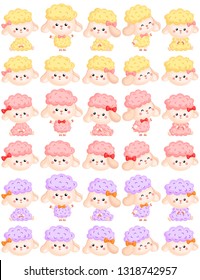 A Vector Set of Various Cute Girly Sheep in Various Actions and Colors