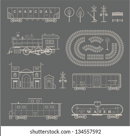 Vector set of various elements of railroad (trains)
