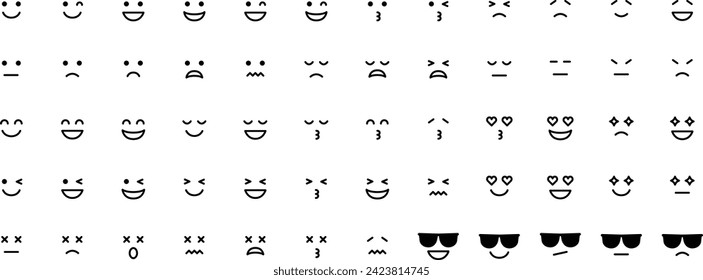 Vector set of various facial expressions of joy, anger, sorrow, and pleasure