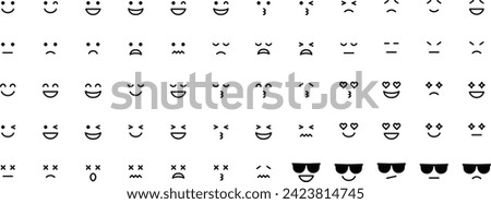 Vector set of various facial expressions of joy, anger, sorrow, and pleasure