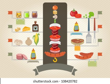 Vector set of various food barbecue infographic
