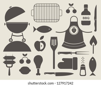 Vector set of various food barbecue icons