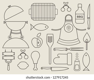 Vector set of various food barbecue icons