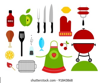 Vector set of various food barbecue icons