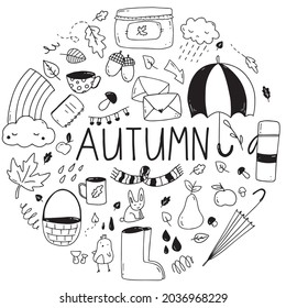 Vector set of various hand-drawn autumn elements for decorating crafts .