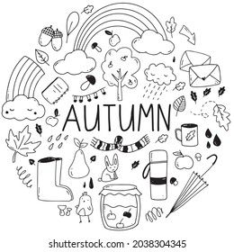Vector set of various hand-drawn autumn elements for decorating crafts .