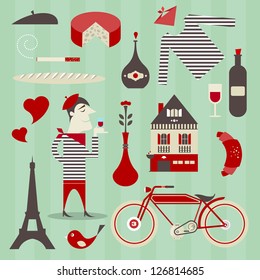 Vector set of various icons about france