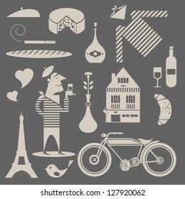 Vector set of various icons about france