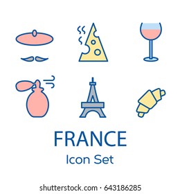 Vector set of various icons about france. vector illustration