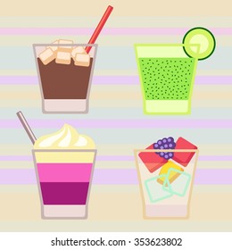 Vector set of various kinds of cocktails and drinks. Vector illustration.
