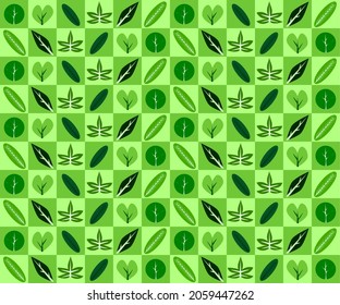 Vector of  set of various leaves in light green and dark green square boxes for natural backgrounds.
