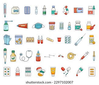 Vector set of various medical and health product items