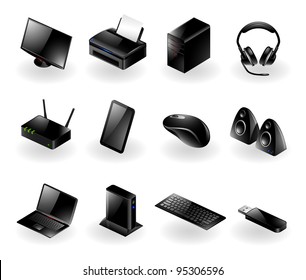 Vector set of various modern computer hardware icons