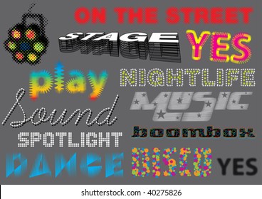 Vector set of various music related words written in different typo's. More music vectors in my portfolio.