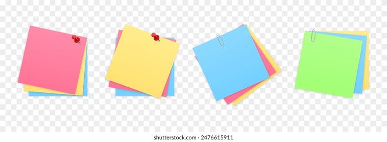 Vector set of various notes with push pin and paper clip png. Attached school notes png.