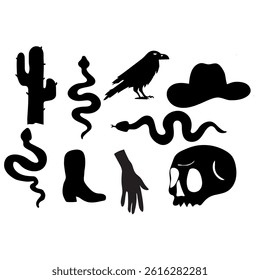 Vector set of the various objects and design elements, boots, cactus, snake, hat, hand vector