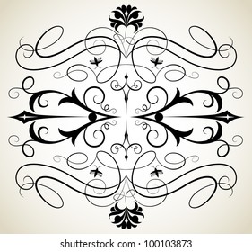 Vector set of various ornaments with calligraphic design elements.