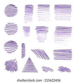  Vector set of various pencil strokes. Circles, rectangles and triangles isolated on white background.