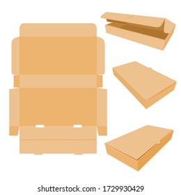 Vector, Set Various Perspective Template or mockup, Cardboard Box for Food, Shoes, cloth or other goods, isolated on white

