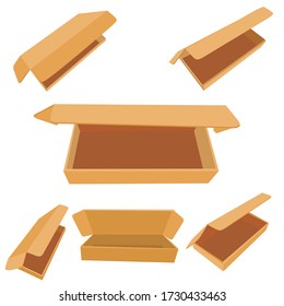 Vector, Set Various Perspective Template or mockup, Cardboard Box for Food, Shoes, cloth or other goods, isolated on white
