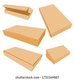 Vector, Set Various Perspective Template or mockup, Cardboard Box for Food, Shoes, cloth or other goods, isolated on white
