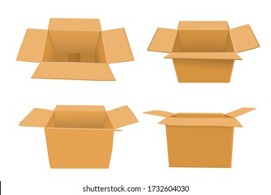 Vector, Set Various Perspective Template or mockup, Cardboard Box for Food, Shoes, cloth or other goods, isolated on white
