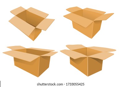 Vector, Set Various Perspective Template or mockup, Cardboard Box for Food, Shoes, cloth or other goods, isolated on white
