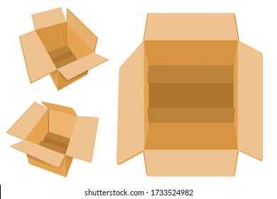 Vector, Set Various Perspective Template or mockup, Cardboard Box for Food, Shoes, cloth or other goods, isolated on white
