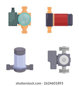 Vector set of various pipe connectors, valves, and fittings for plumbing and industry