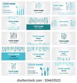 Vector set of various professional business cards for dentists