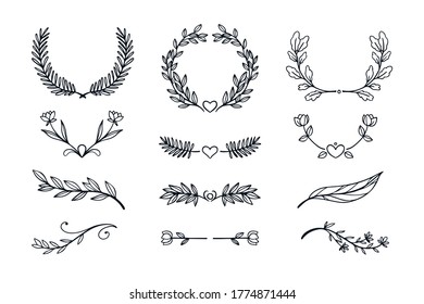 vector set of various professional hand drawn outline flower template design for wedding ornament and others