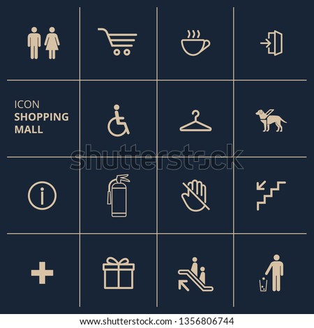 Vector set of various signage icon shopping mall, service signs, International communication icon set. Isolated vector illustration.