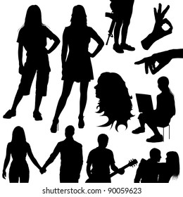 vector set of various silhouettes of people on white background