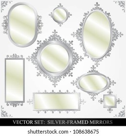 Vector set of various silver framed mirrors