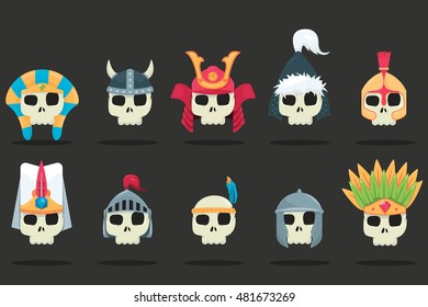 vector set of a various skulls with helmets