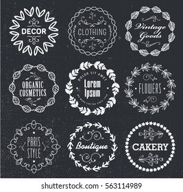 Vector set of various small business badges with floral laurels. Vintage Icons, logos for shop, product, salon, cafe, etc.