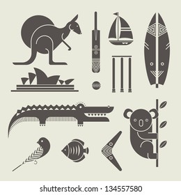 Vector set of various stylized australia icons