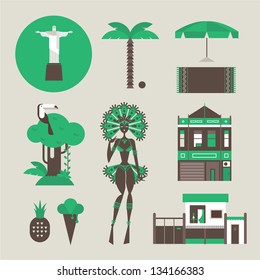 Vector set of various stylized brazilian icons