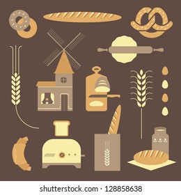 Vector set of various stylized bread icons