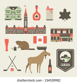 Vector set of various stylized canada icons